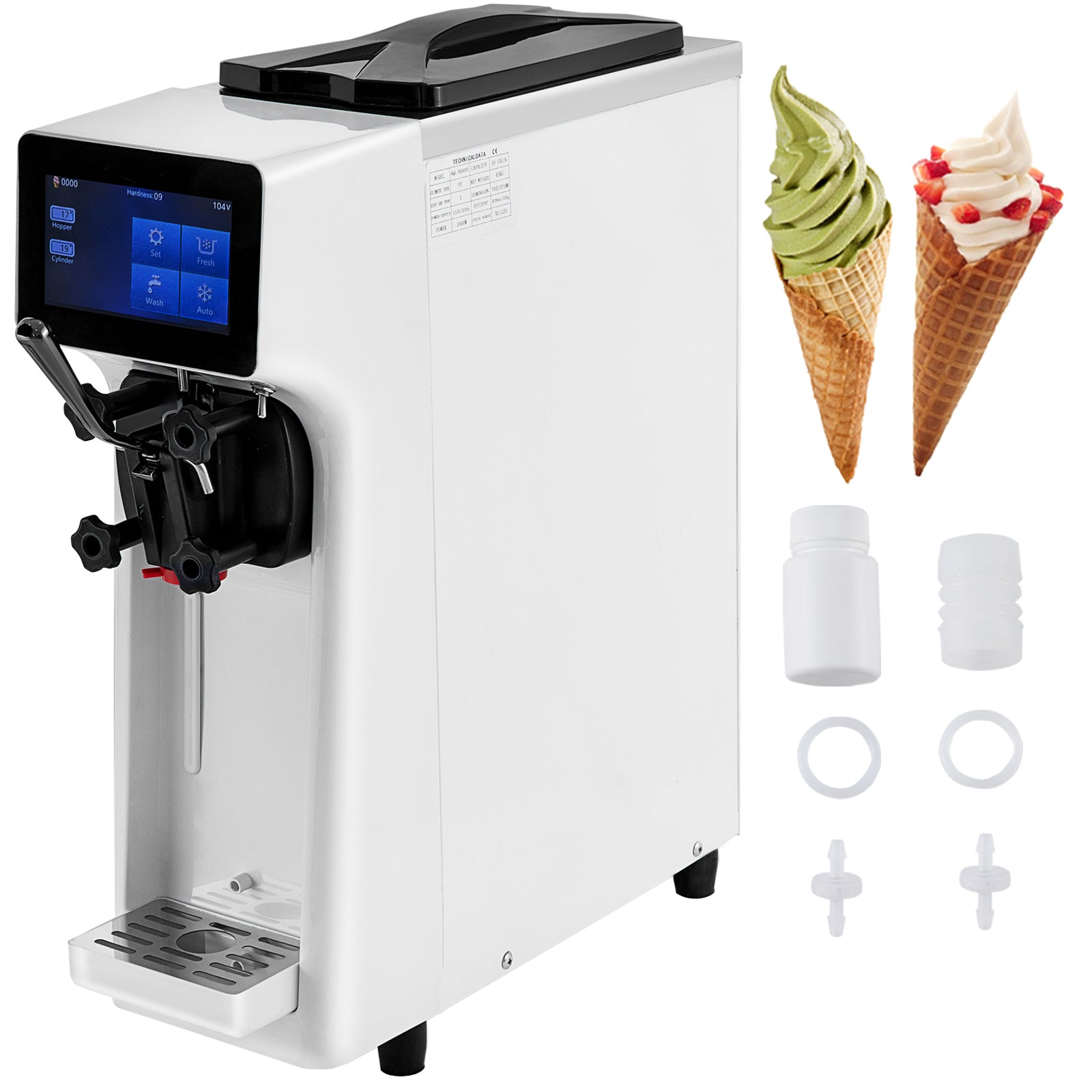  BZD Máquina comercial para hacer helados, 2200 W, 3 sabores,  máquina de helado suave de 5.3 a 7.4 galones/HAuto Clean pantalla táctil  LCD Panel la máquina de helado ideal para cafeterías